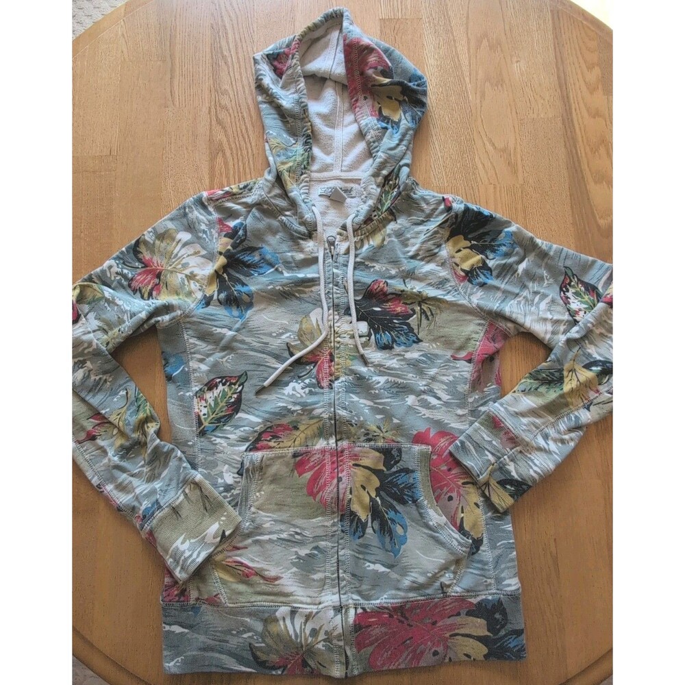 Lucky Brand Caribbean Zip Up Hoodie Sweatshirt Sz S Hawaiian Tropical Surf Beach